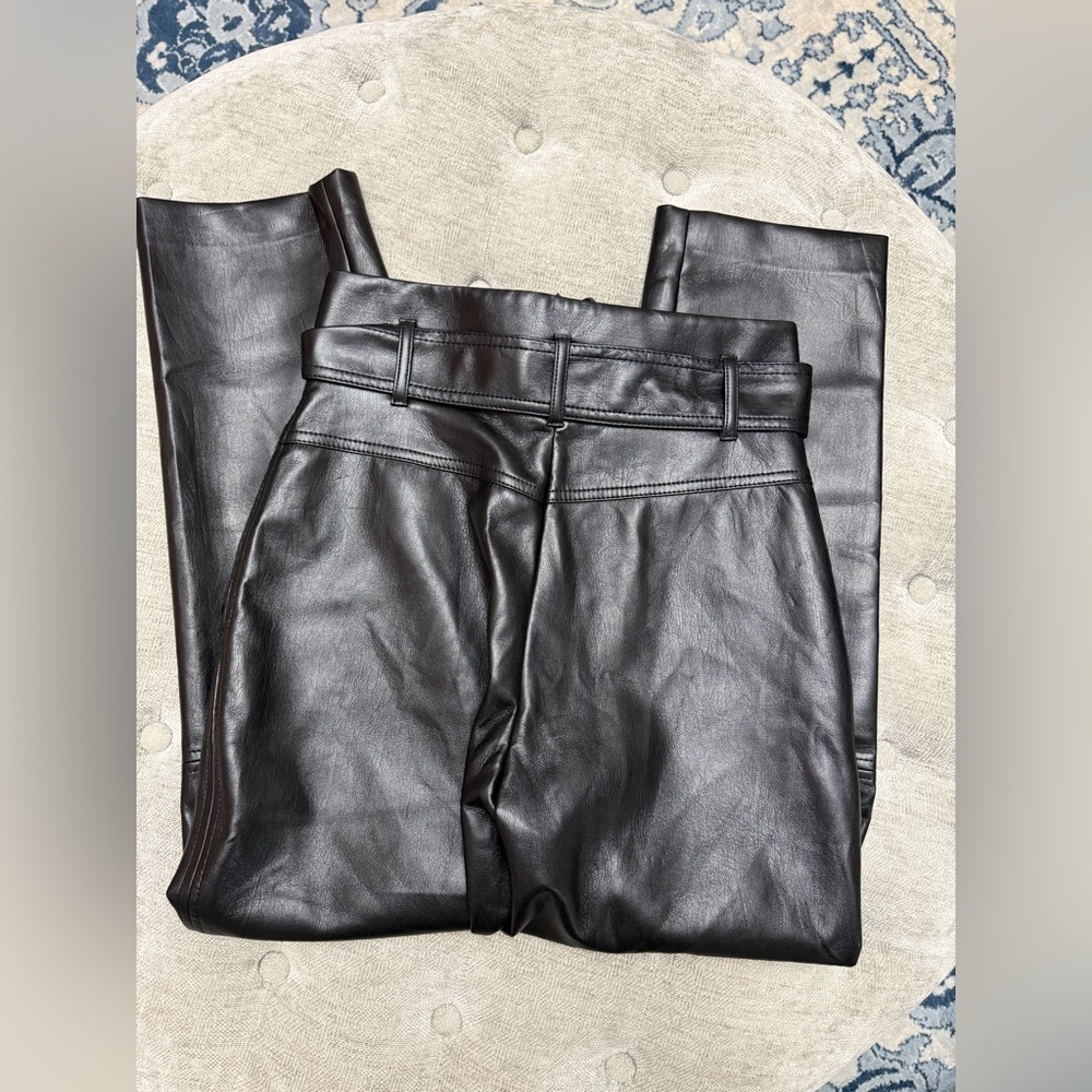 ARITZIA WILDRED Black Faux Leather Tie Pants High Waisted Iconic Trousers size 4 - Picture 9 of 12
